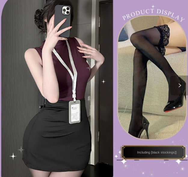 Sexy Office Secretary Costume High-Waist Bodycon Skirt Set