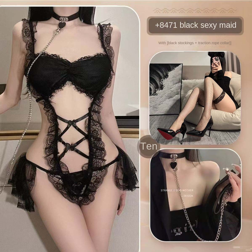 Lace Maid Lingerie Set, Sexy Sheer Uniform