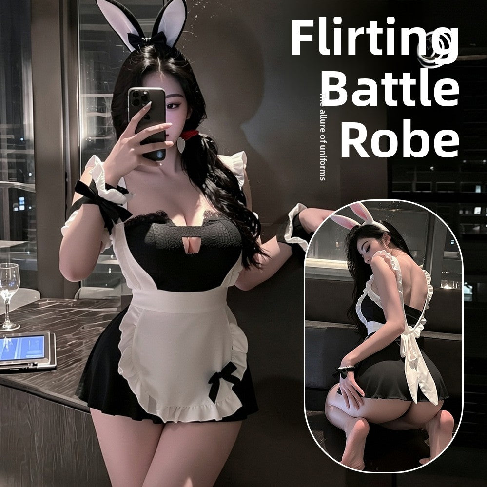 Bunny Girl Maid Sexy Lingerie Set – Pure & Seductive Bodysuit, Easy-Access Flirty Costume for Small Bust