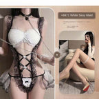 Lace Maid Lingerie Set, Sexy Sheer Uniform