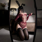 Sexy Hot Girl Cutout Rip-Away Fishnet Bodystocking Set with Sheer Open-Bust