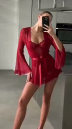 Luxury Lingerie Set with Bodysuit, Robe and Stockings