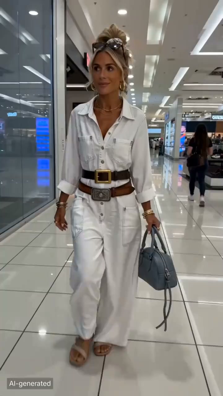 Women's Denim Retro Collared Long-Sleeved Wide-Leg Straight Jumpsuit
