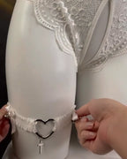 Sexy Lace Open Crotch Tights Pearl Backless Crotch Tights Pajama Set