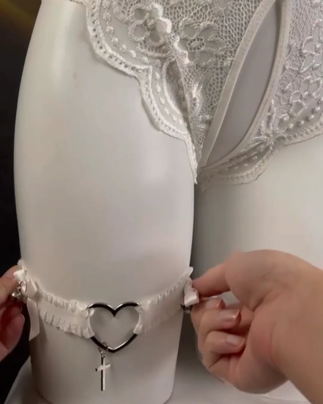 Sexy Lace Open Crotch Tights Pearl Backless Crotch Tights Pajama Set