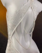 Sexy Lace Open Crotch Tights Pearl Backless Crotch Tights Pajama Set