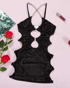 Women's Sexy Hollow Slim-Fit Sheath Dress Deep V Metal Strap