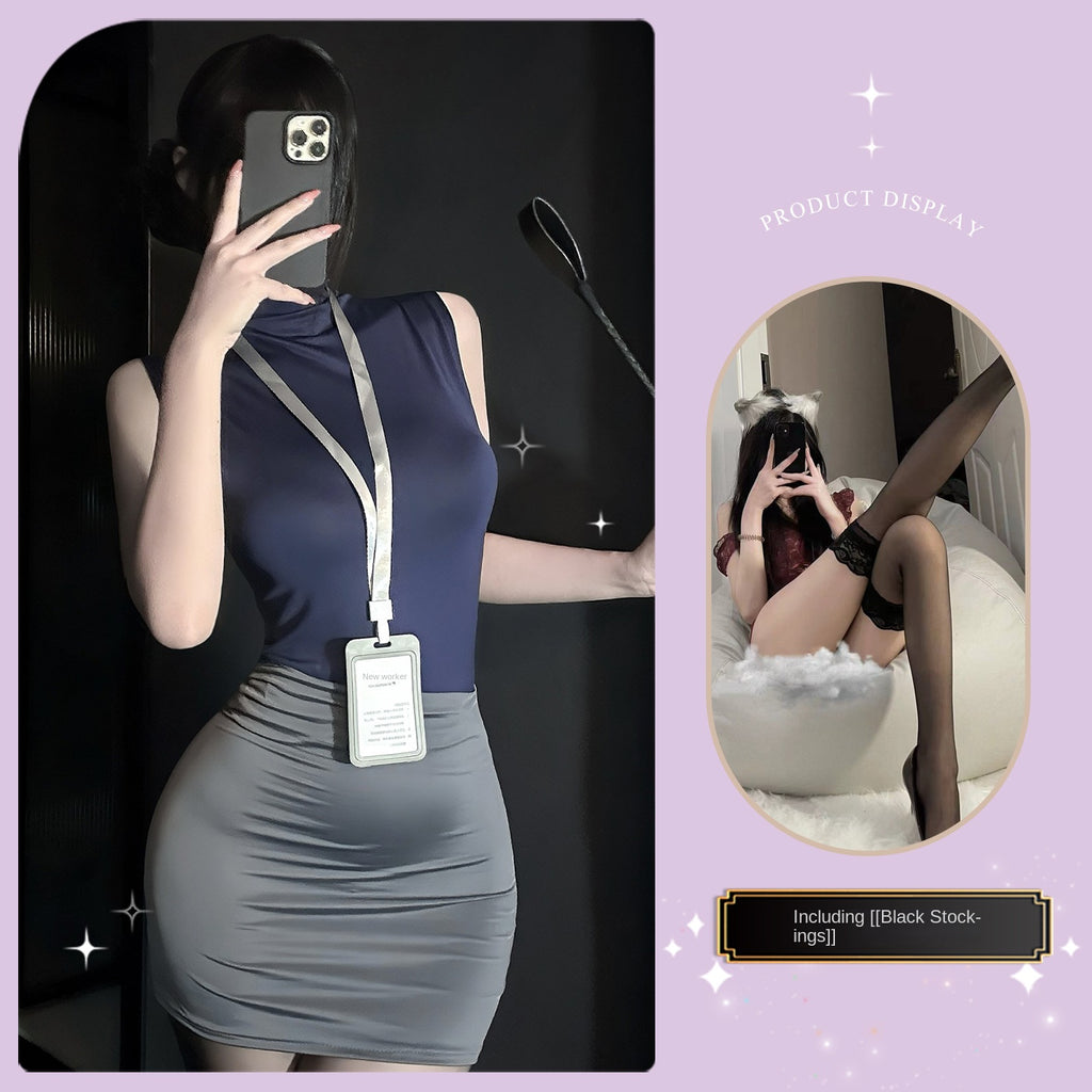 Sexy Office Secretary Costume High-Waist Bodycon Skirt Set