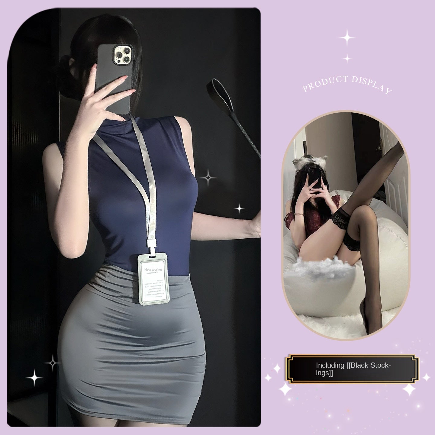 Sexy Office Secretary Costume High-Waist Bodycon Skirt Set