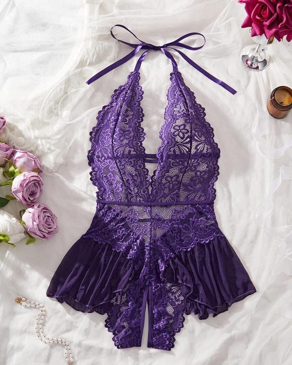 Women's Solid Color Lace Breathable Lingerie Teddy Bodysuit