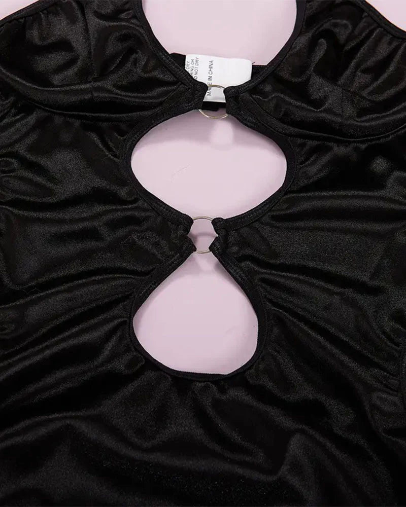 Women's Sexy Hollow Slim-Fit Sheath Dress Deep V Metal Strap