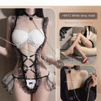 Lace Maid Lingerie Set, Sexy Sheer Uniform