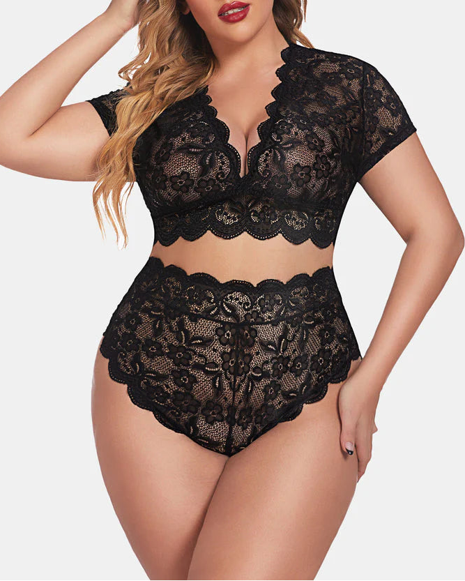 Plus Size Floral Lace Trim Set