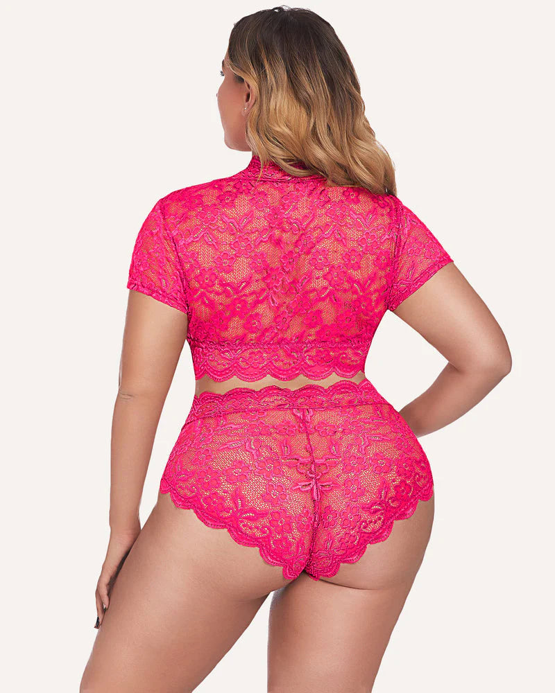 Plus Size Floral Lace Trim Set