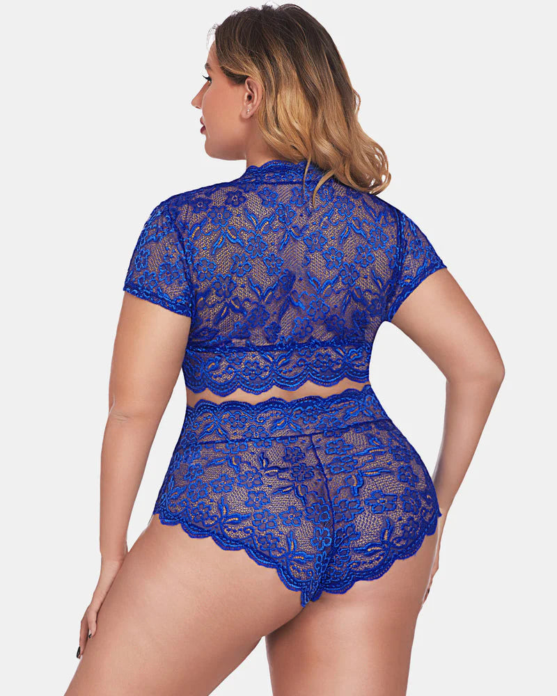 Plus Size Floral Lace Trim Set