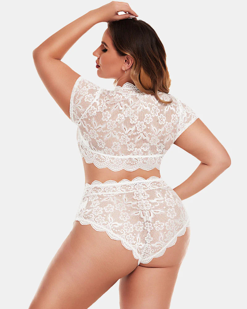 Plus Size Floral Lace Trim Set