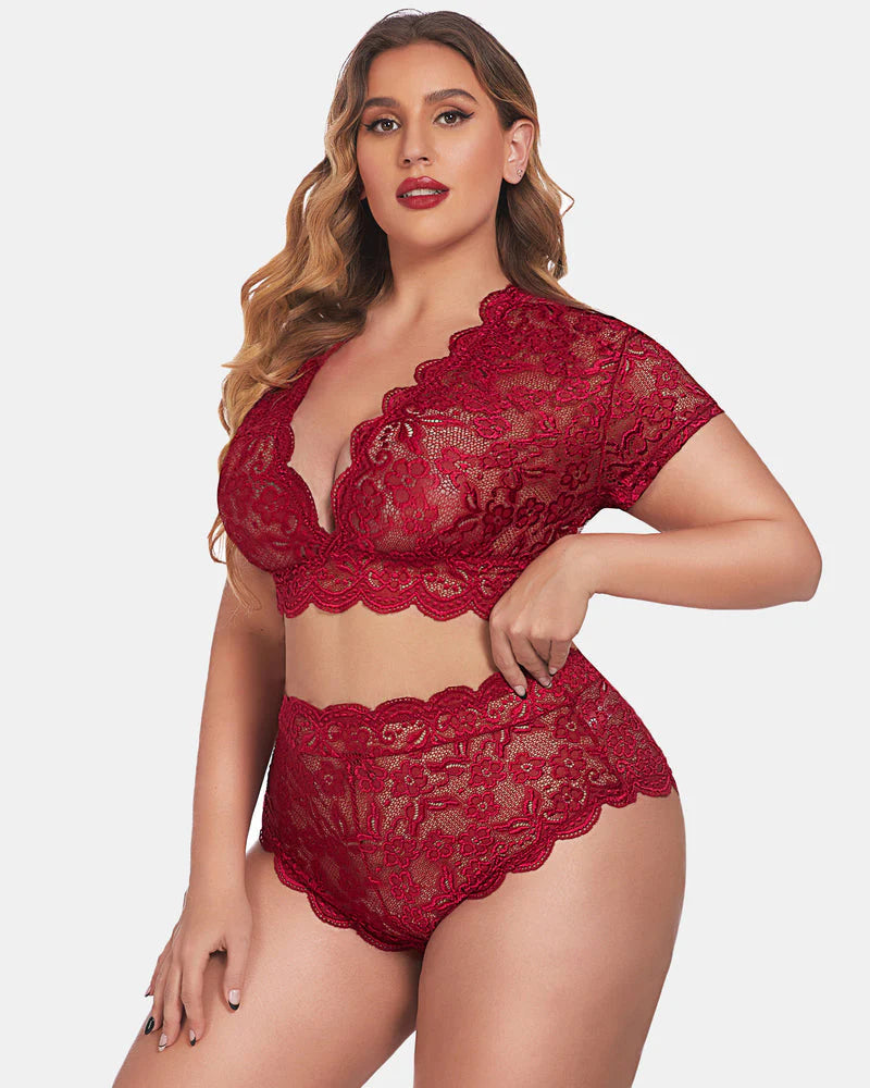 Plus Size Floral Lace Trim Set