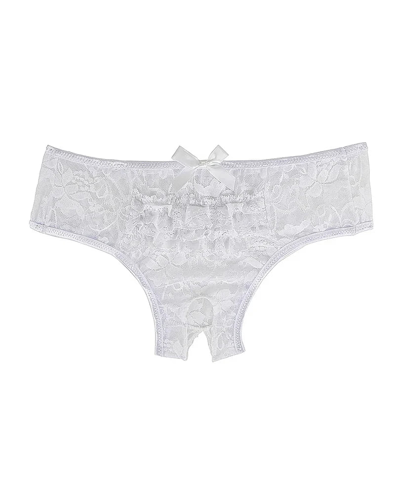Women's Sexy See-Through Lace Elastic Breathable Open Crotch Thong