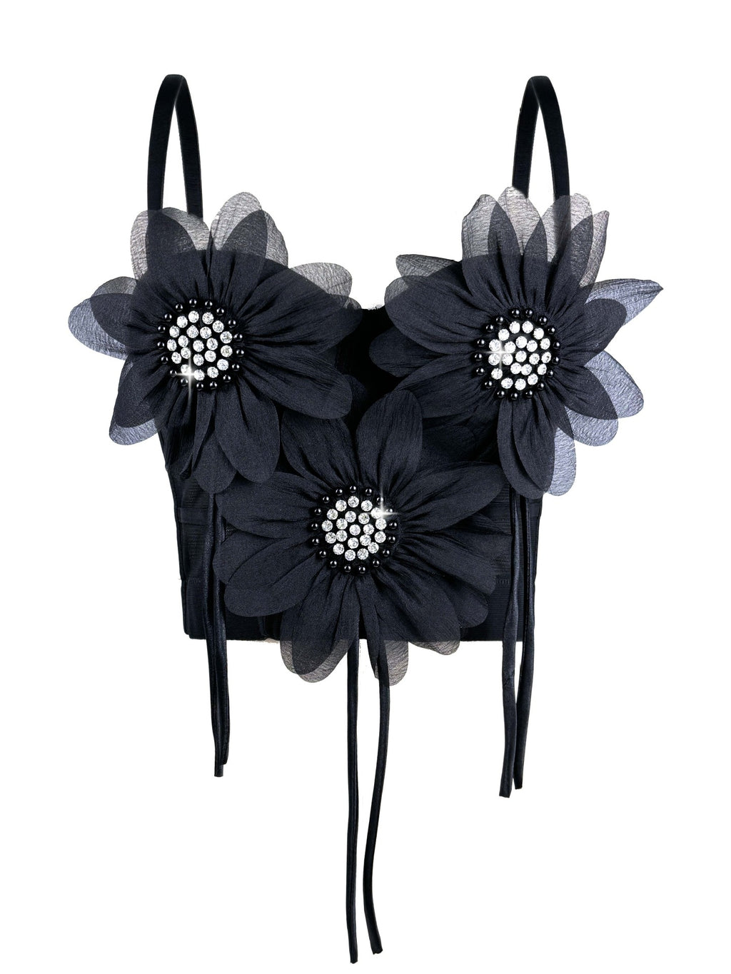 Flower-Appliqué Corset Lingerie Top