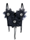Flower-Appliqué Corset Lingerie Top