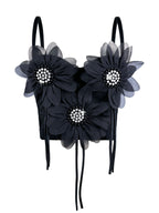Flower-Appliqué Corset Lingerie Top