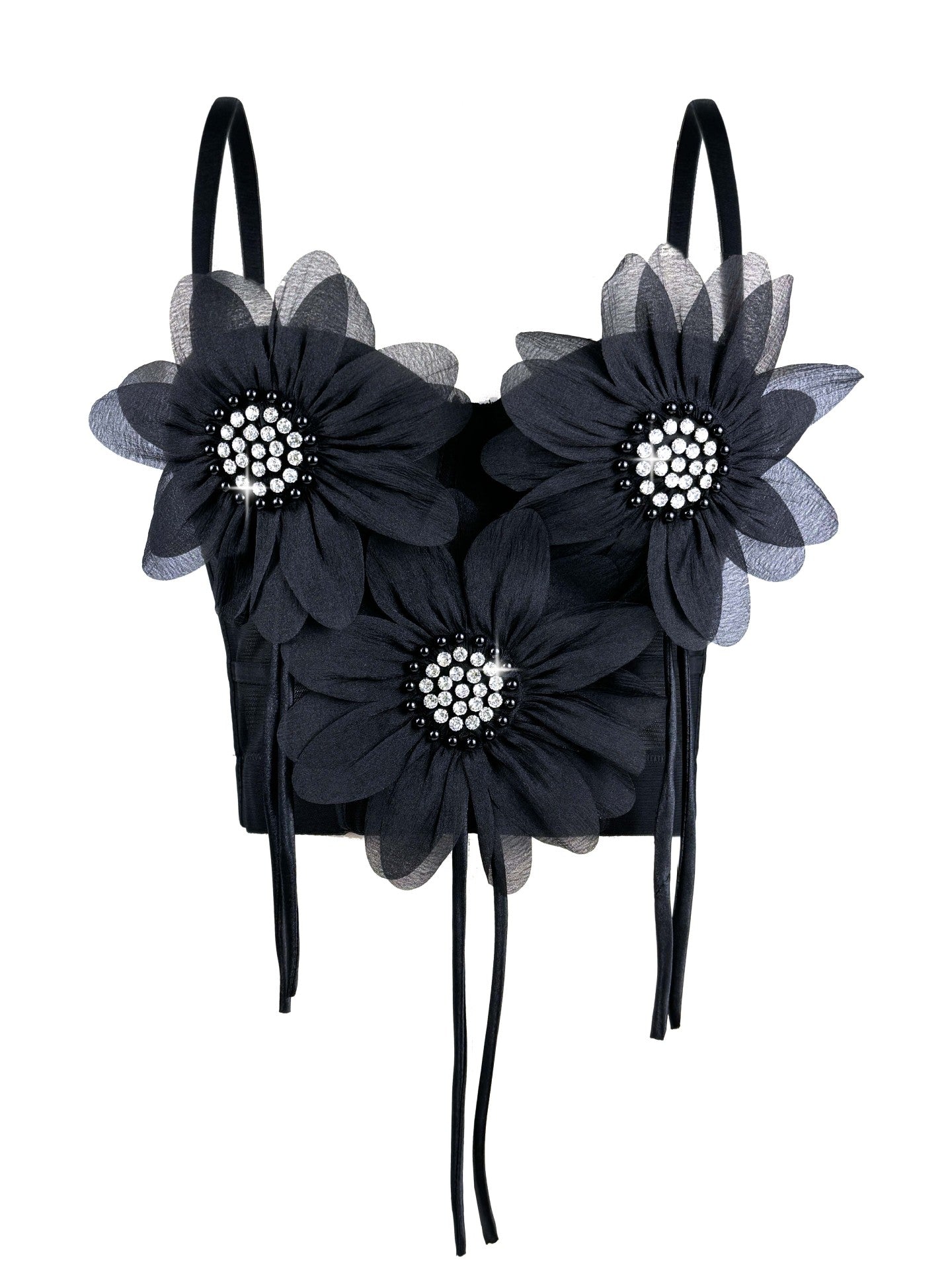 Flower-Appliqué Corset Lingerie Top