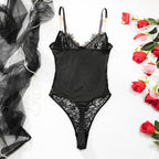 Eyelash‑Lace Deep‑V Open‑Back Intimate Bodysuit