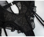 Seductive Hollow Floral Lace Mesh Teddy with Garter Straps