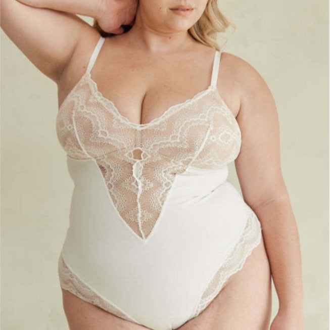 Plus Size Lace Trim Shapewear Bodysuit with Adjustable Straps