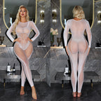 Sexy Black Sheer Lingerie Long Sleeve Mesh Cutout Bodystocking