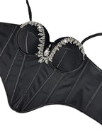 Rhinestone-Embellished Corset Bustier with Satin Finish