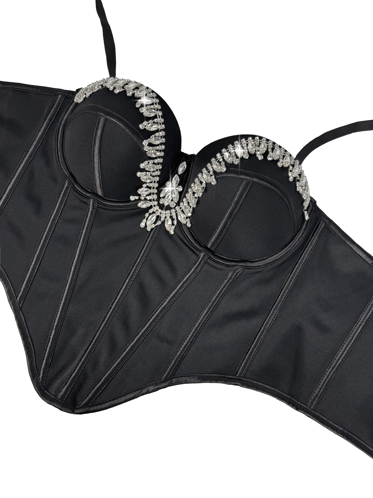Rhinestone-Embellished Corset Bustier with Satin Finish