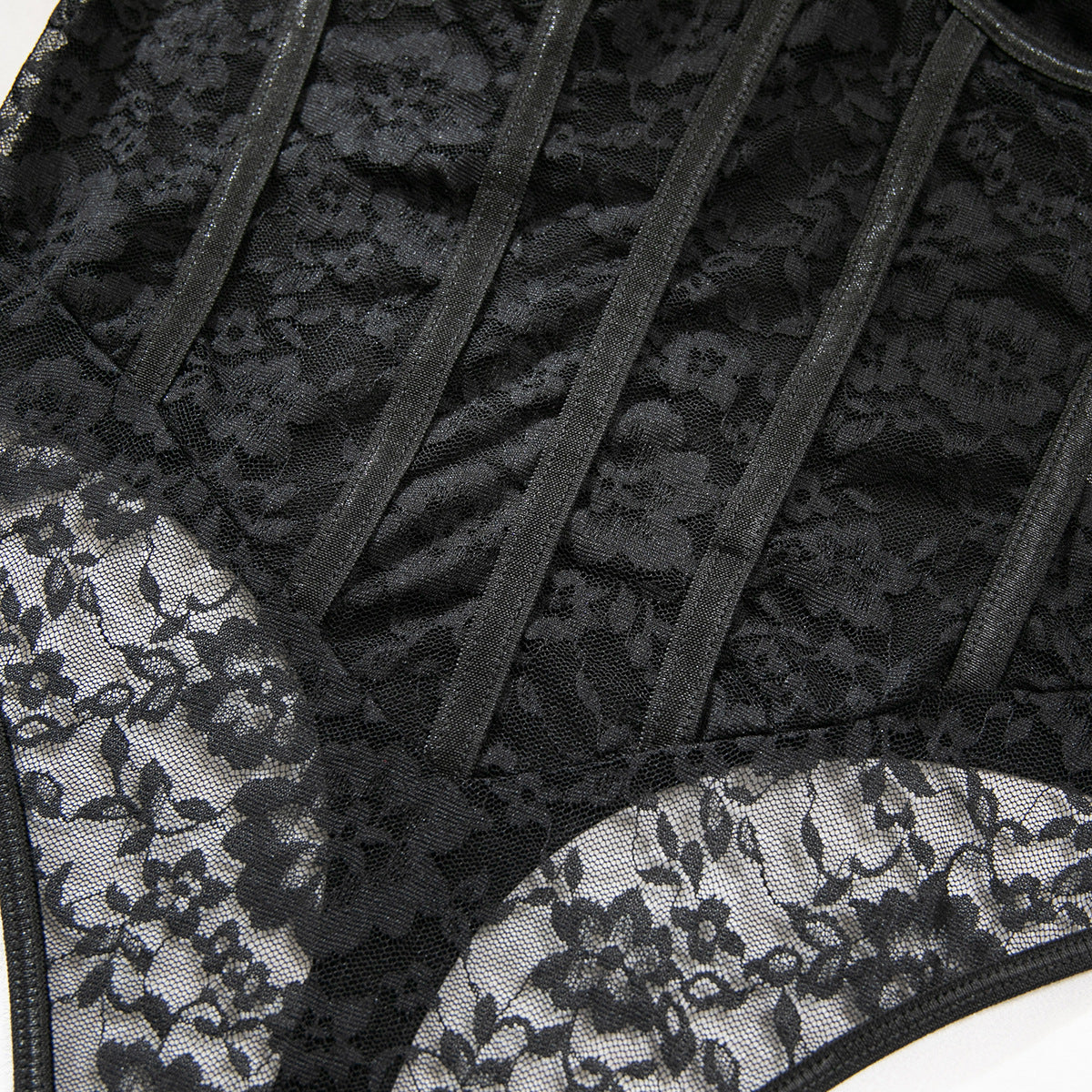 Eyelash‑Lace Deep‑V Open‑Back Intimate Bodysuit