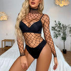 High Neck Long Sleeve Large Fishnet Bodysuit