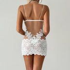 Floral Lace Sheer Mesh Backless Mini Babydoll Night Dress