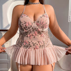 Plus Size Sexy Cutout Floral Embroidered Babydolls