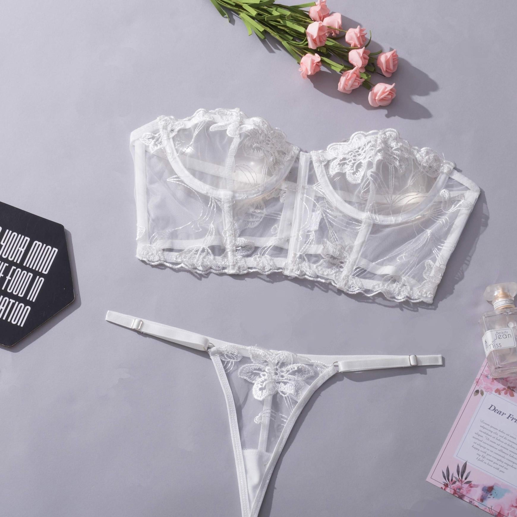 Romantic White Floral Lace Lingerie Set