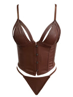 Open Cup Leather Lingerie Corset with Adjustable Straps