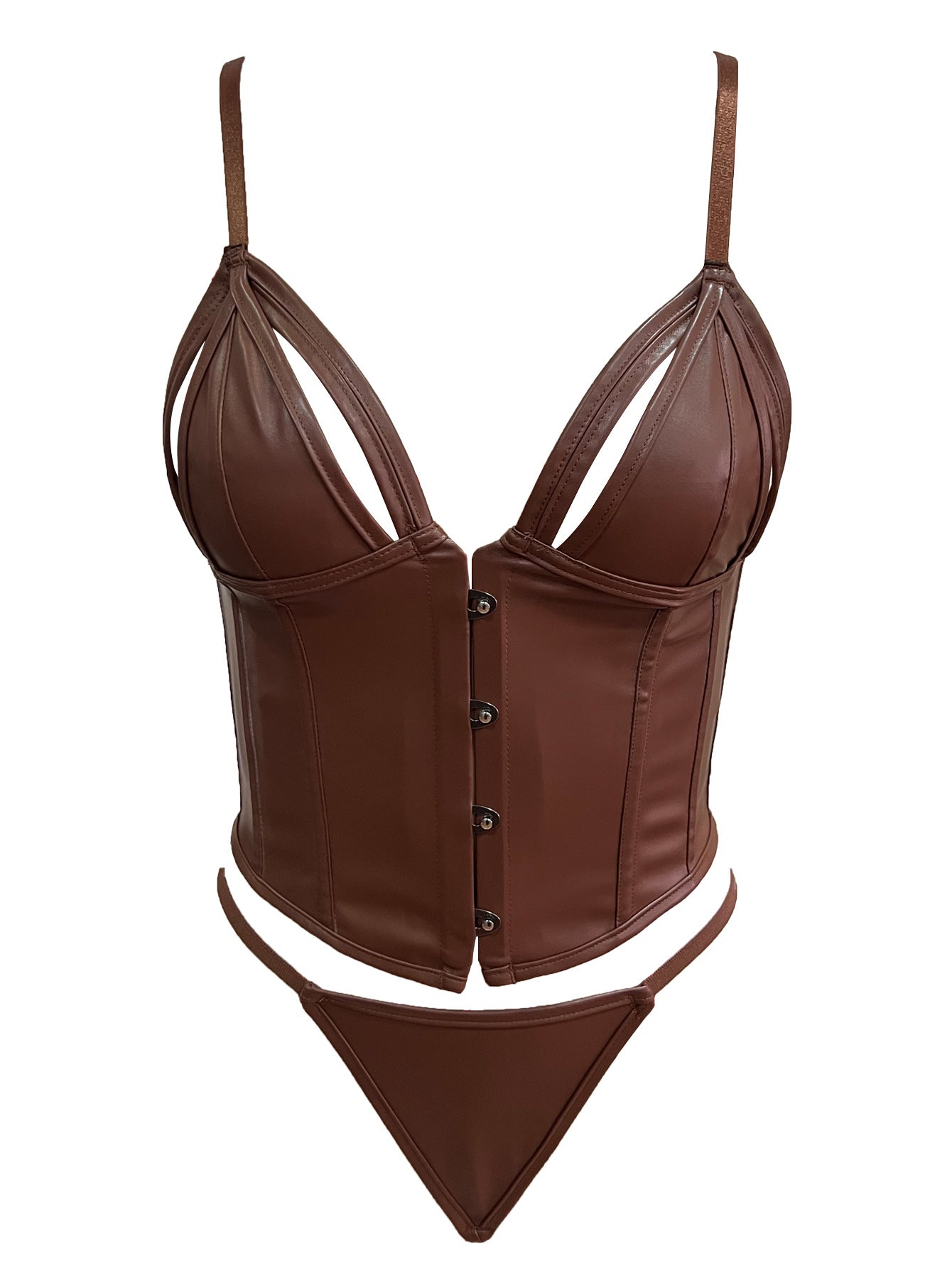 Open Cup Leather Lingerie Corset with Adjustable Straps