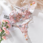 Sheer Mesh Floral Embroidery Lingerie Set