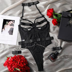 Halter  Mesh Chain Handcuff Bare Back Teddy Bodysuit