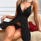 Deep V Lace Bustier Sheer Mesh Nightdress