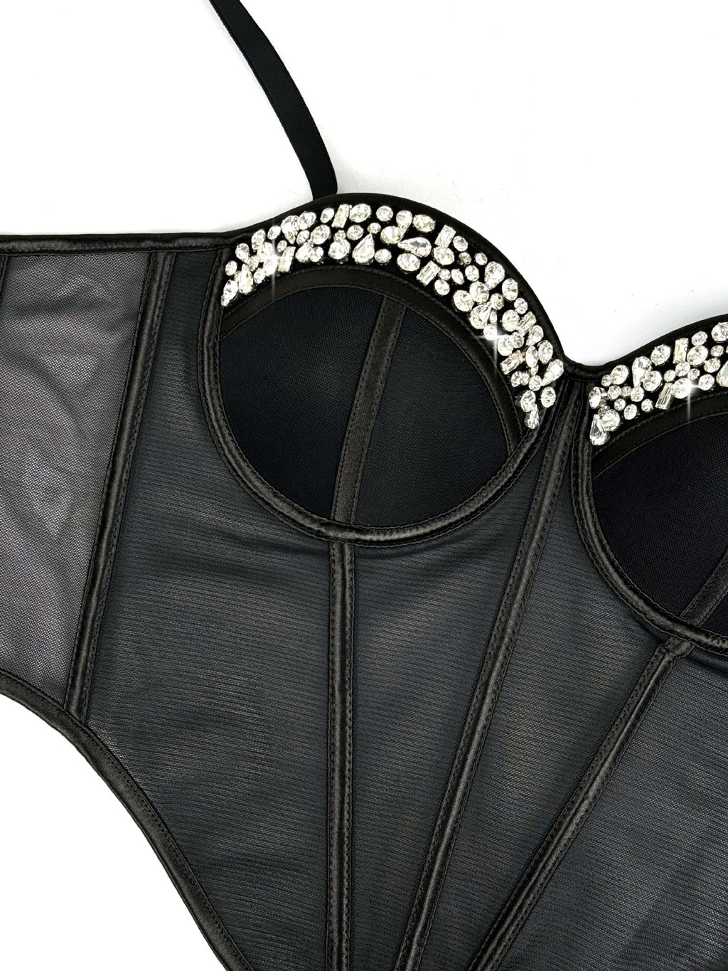 Rhinestone-Trimmed Sheer Corset Bustier