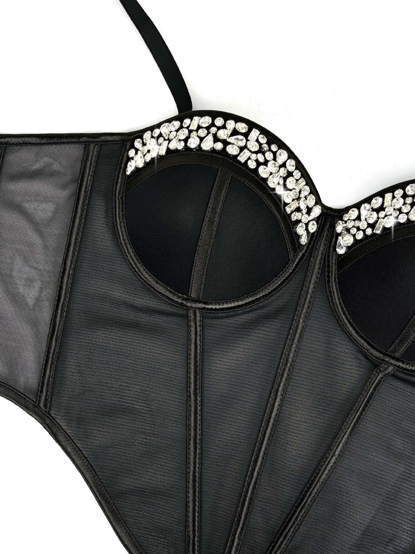 Rhinestone-Trimmed Sheer Corset Bustier
