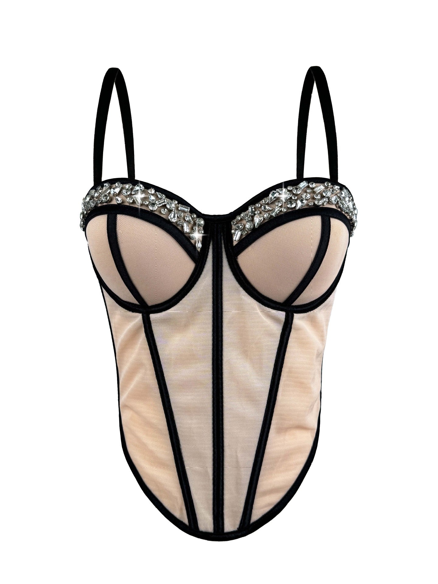 Rhinestone-Trimmed Sheer Corset Bustier