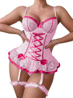 Lace-Up Corset Lingerie Set with Garter Straps