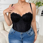 Plus Size Floral Lace Corset Bodysuit with Sheer Mesh Back
