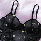 Daisy Embroidered Sheer Mesh Teddy Lingerie