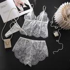 Deep‑V Sheer Lace 2‑Piece Lingerie Short Set