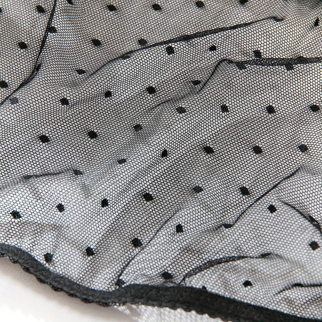 Floral Lace Polka‑Dot Sheer Mesh Chemise Set